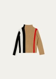 Burberry Girls Daphne Funnel Neck Icon Stripe Ribbed Sweater Size 4-14 - at Bergdorf Goodman